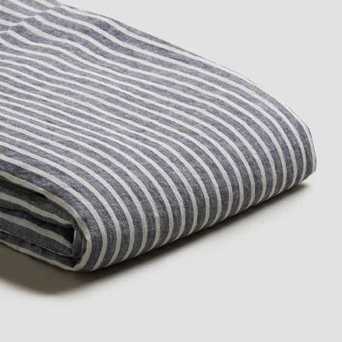 Fitted Sheets with Reinforced Corners for Long - Lasting UseMidnight Stripe 100% Linen Flat Sheet