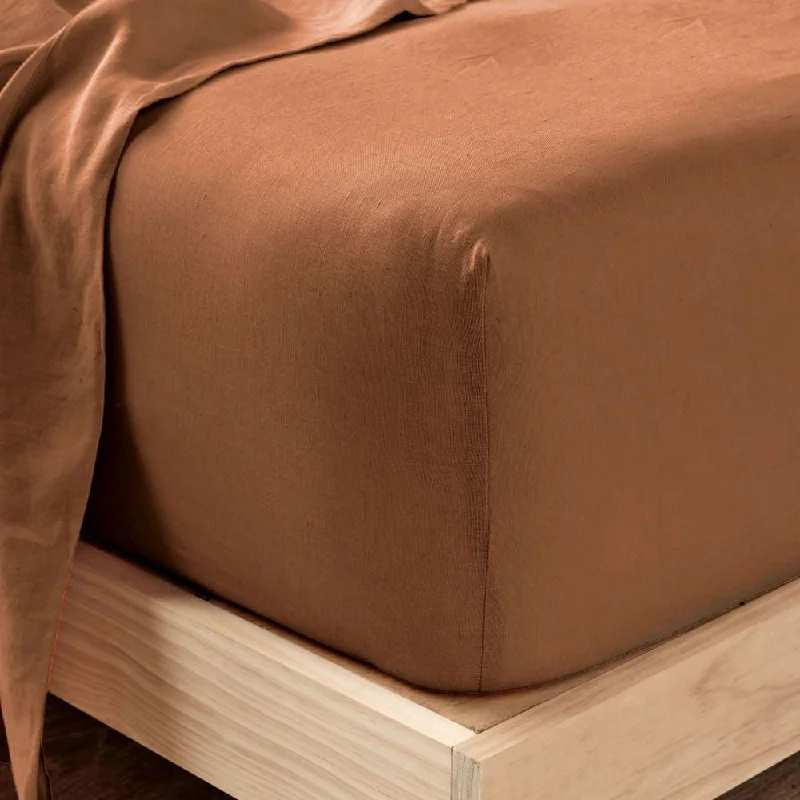 Wrinkle - Free Polyester Sheets for a Low - Maintenance BedNimes Pure Linen FITTED SHEET Cinnamon by Linen House