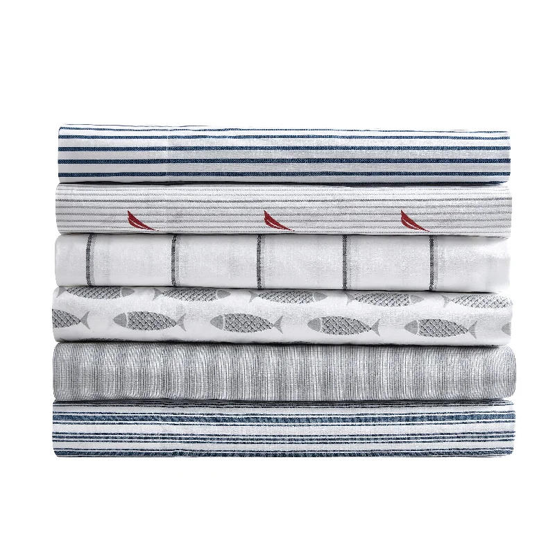 Wrinkle - Free Polyester Sheets for a Low - Maintenance BedNautica Coleridge Striped Blue King Sheet Set