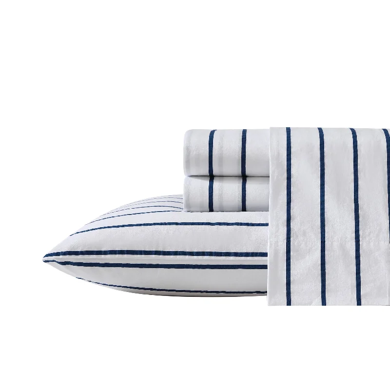 Polyester - Cotton Blend Sheets for Durability and ComfortNautica Brenton Stripe Navy King Sheet Set