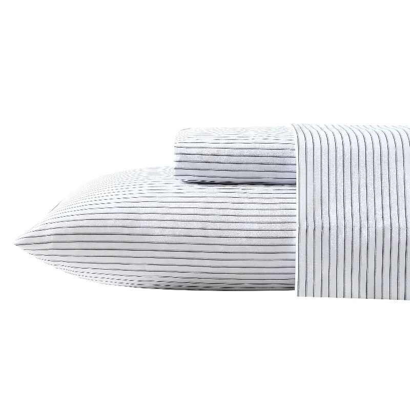 Fitted Sheets with Reinforced Corners for Long - Lasting UseNautica Striped Grey Microfiber Queen Sheet Set