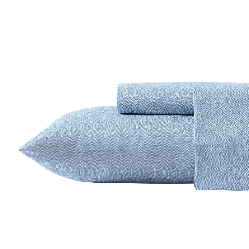 Jersey - Knit Sheets for a Comfortable and Casual BedNautica Herringbone Coastal Blue Microfiber Queen Sheet Set