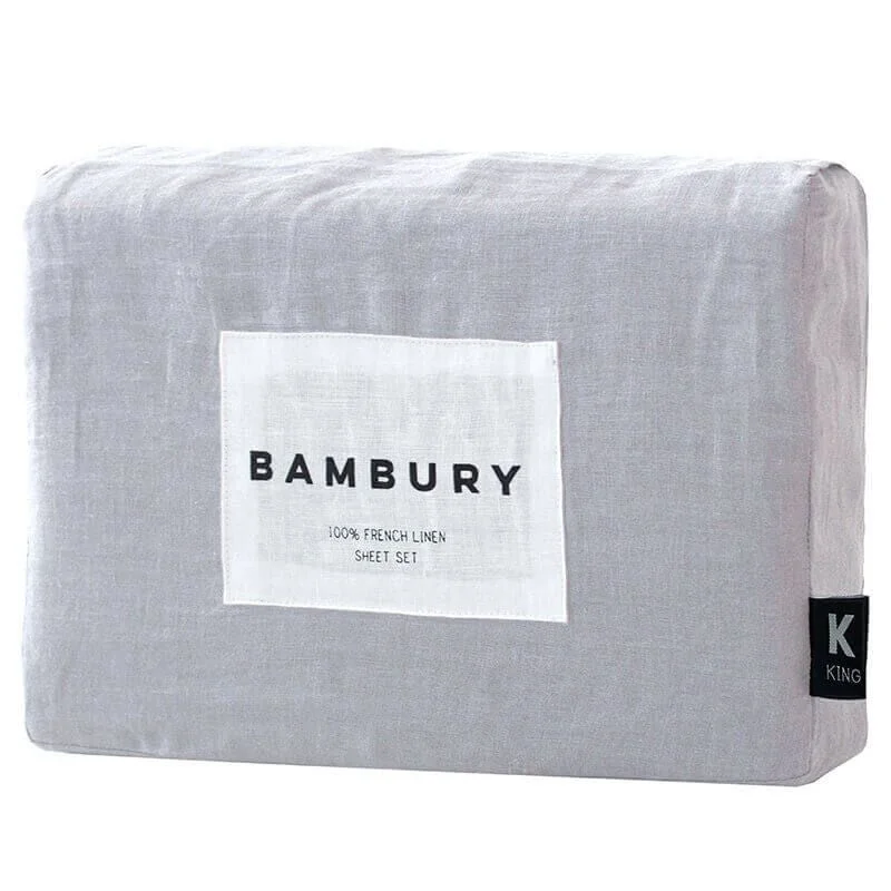 Wrinkle - Free Polyester Sheets for a Low - Maintenance BedFrench Linen Sheet Set by Bambury - Silver