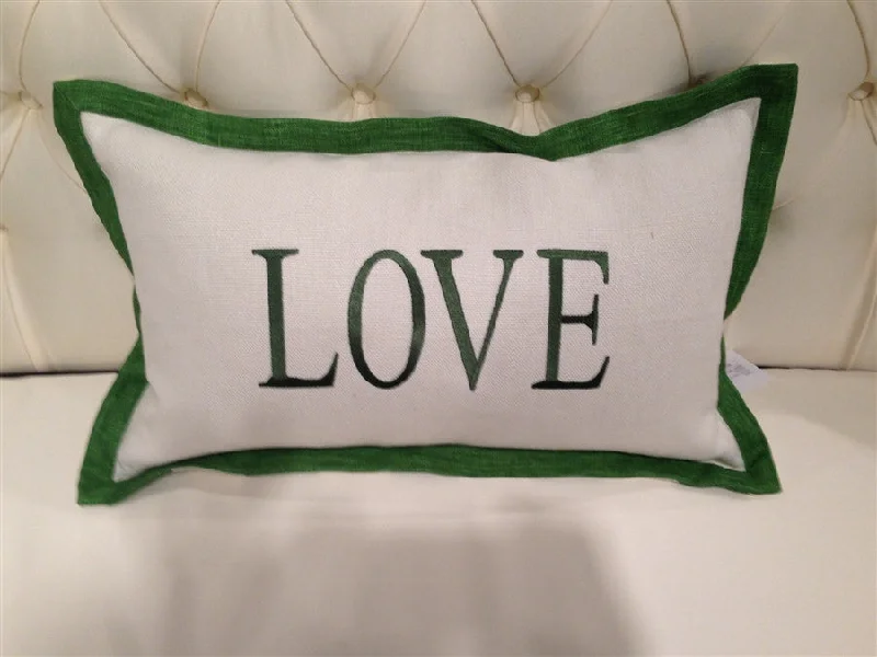 Cotton Pillows for Natural ComfortSlubby Linen 12 x 20 Ivory "Love" Pillow - Legacy Linens