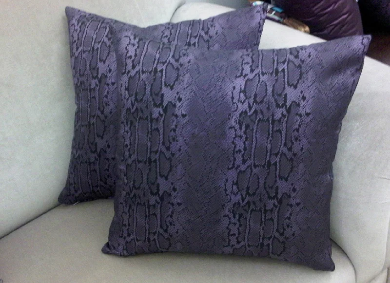 Plush Pillows for a Cozy BedSnakeskin Pillow Cover 19 X 19, Black and Mauve READY TO SHIP