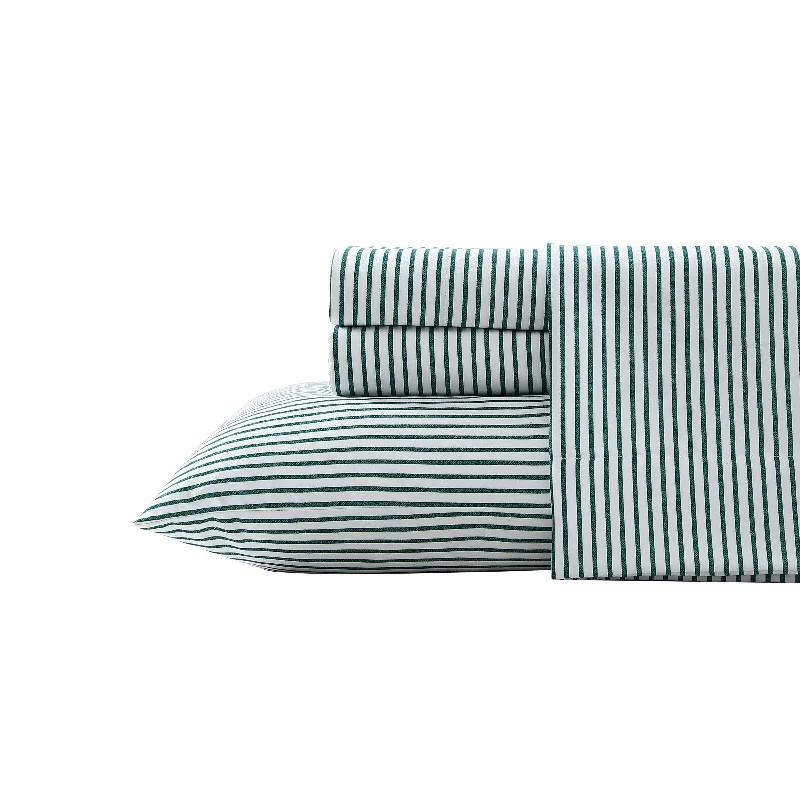 Queen - Size Sheet Sets with a European Pillowcase SetNautica Harmead Green Striped Queen Flannel Sheet Set