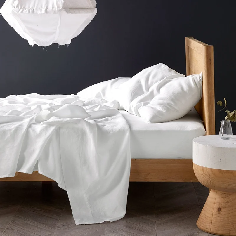 Linen - Cotton Blend Sheets for a Natural and Versatile OptionNimes Pure Linen White Sheet Set by LINEN HOUSE