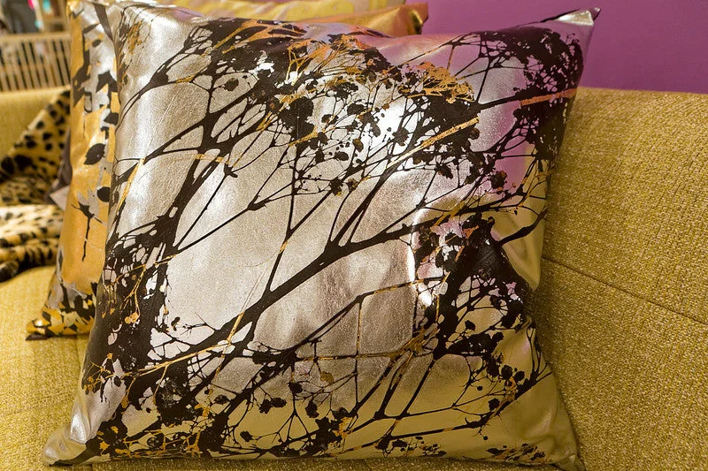 Bolster Pillows for Sofa DecorationBaby's Breath on Silver with Gold and Black - Aviva Stanoff