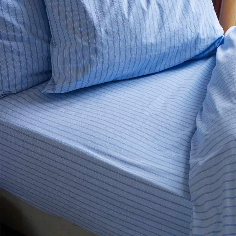 King - Size Sheet Sets with a Decorative Pillow SetPale Blue Favorite Shirt Stripe Cotton Fitted Sheet