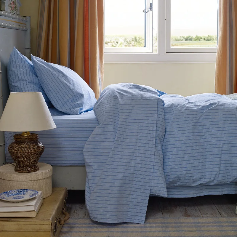 Queen - Size Sheet Sets with a European Pillowcase SetPale Blue Favorite Shirt Stripe Cotton Flat Sheet