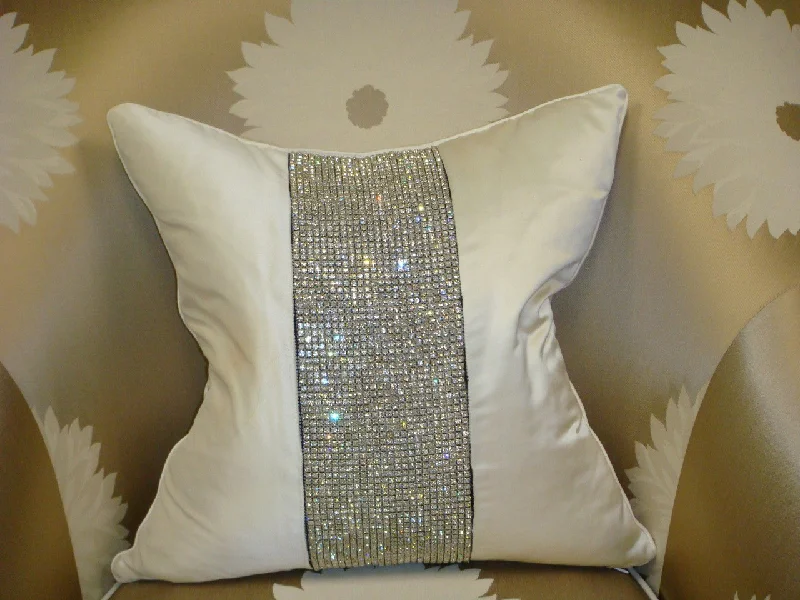 Cooling Pillows for Hot SleepersLuxury Throw Pillow,  Belgravia Diamante Bling, Shown in Off White