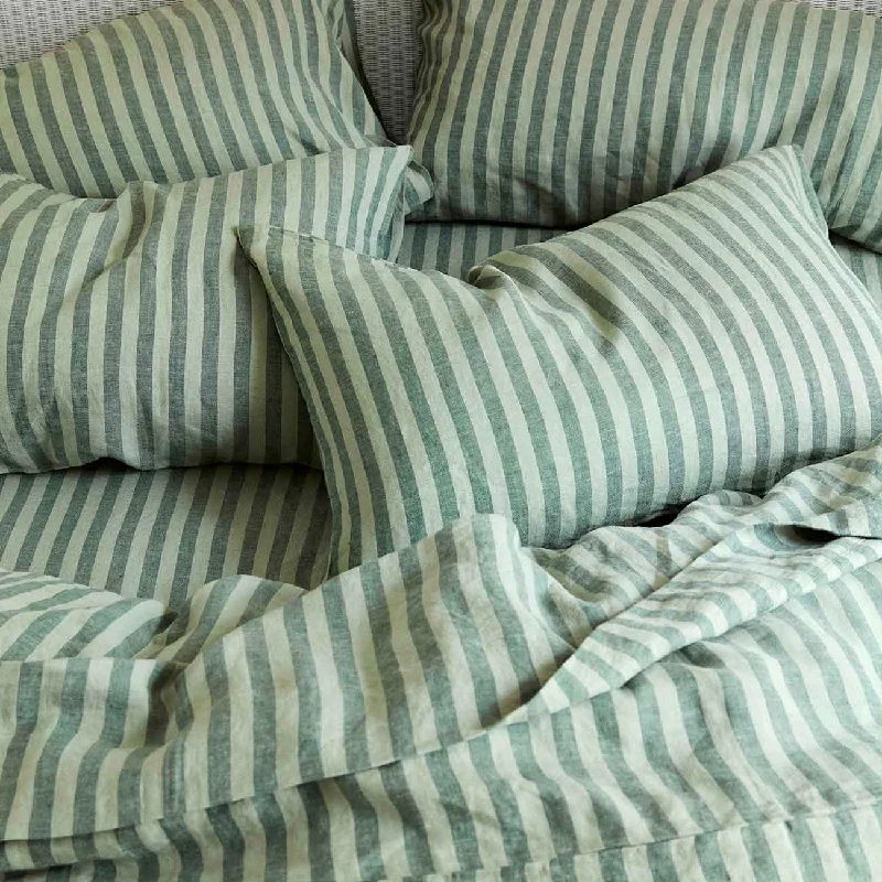 Rayon - Cotton Sheets for a Breathable and Soft BlendPine Green Pembroke Stripe Linen Blend Fitted Sheet