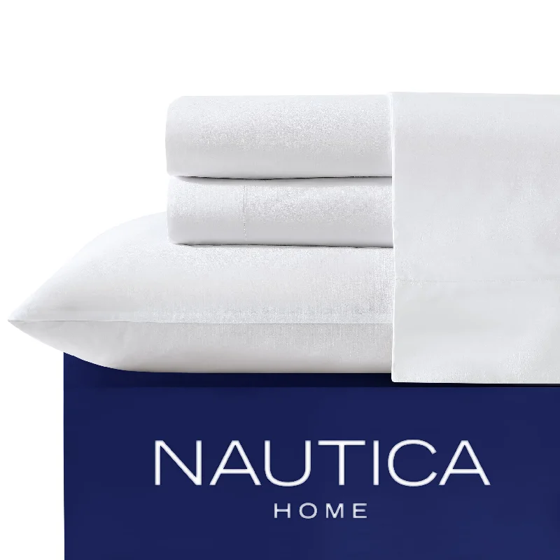 Thermal - Regulating Bamboo Sheets for All - Season ComfortNautica Solid White Full Fitted Sheet