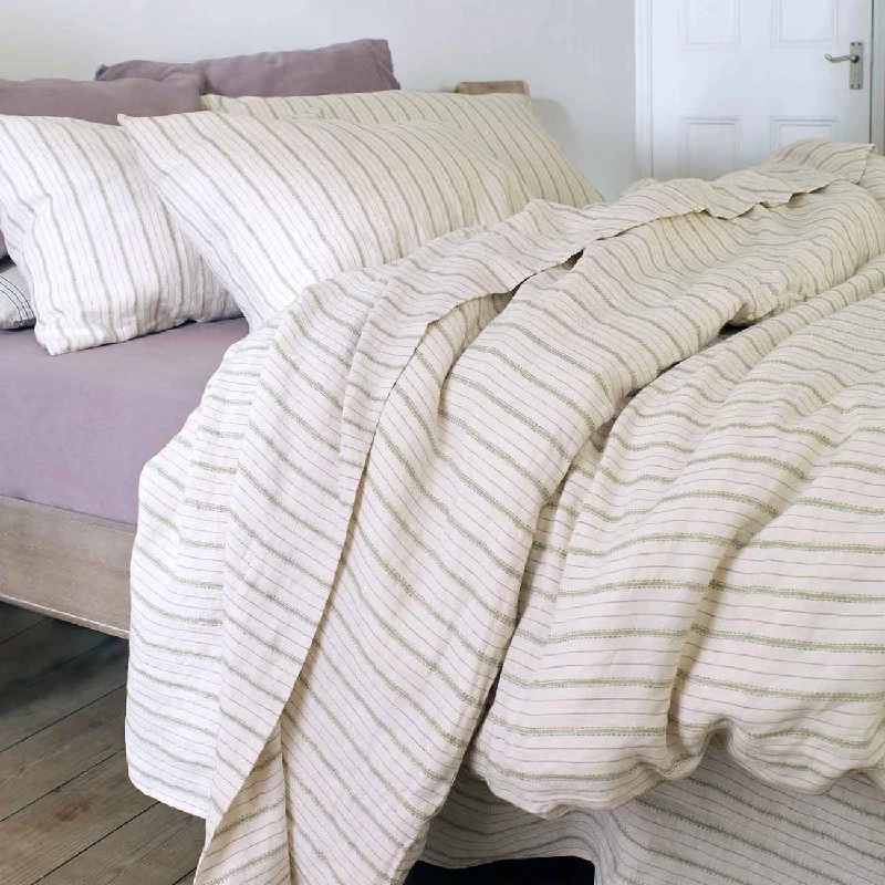 Wrinkle - Free Polyester Sheets for a Low - Maintenance BedPear Ticking Stripe 100% Linen Flat Sheet