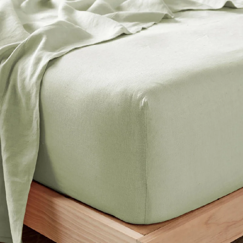 Wrinkle - Free Polyester Sheets for a Low - Maintenance BedNimes Pure Linen FITTED SHEET Wasabi by Linen House