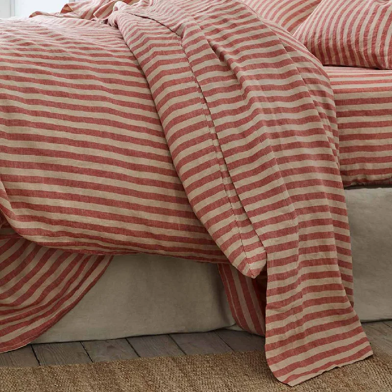 Rayon - Cotton Sheets for a Breathable and Soft BlendSandstone Red Pembroke Stripe Linen Blend Flat Sheet