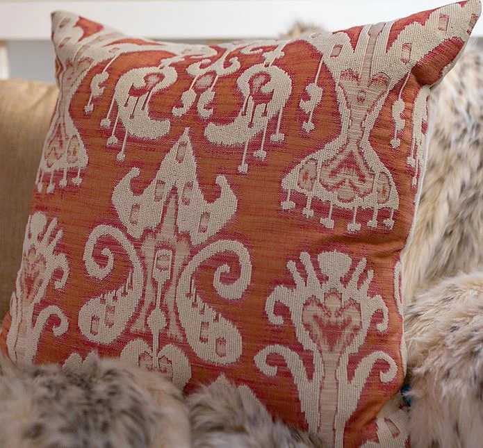 Decorative Pillows for Living Room MakeoverIkat Orange Brocade Cream Beading - Callisto Home