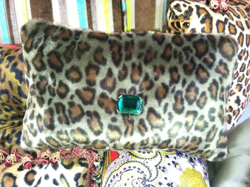 Hypoallergenic Pillows for Allergy SufferersLeopard Bling Throw Pillow, Green & Brown 15 x 10 with Green faux crystal