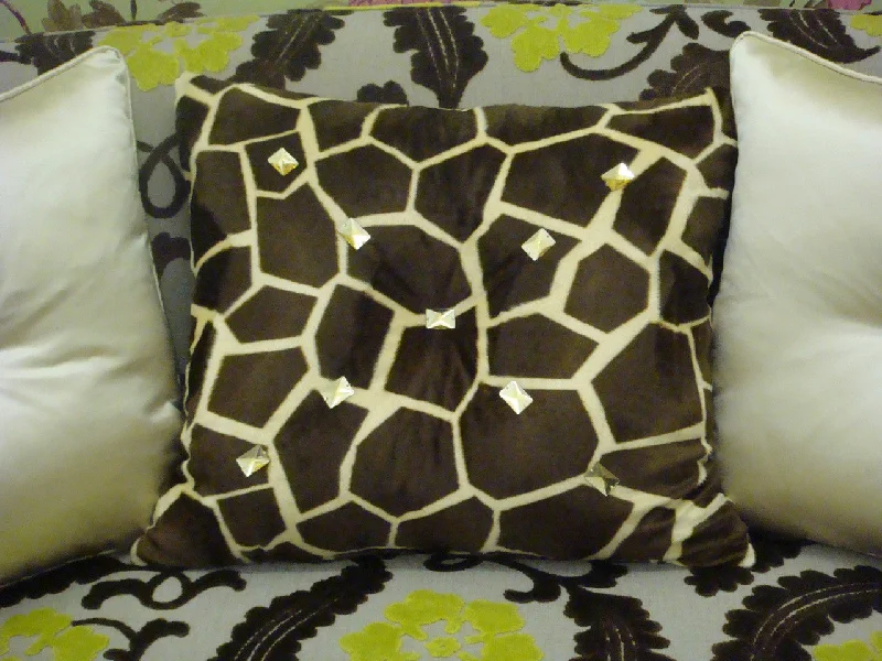 Bolster Pillows for Sofa DecorationAnimal Print Throw Pillow, Giraffe Bling, Gold & Brown 20X20