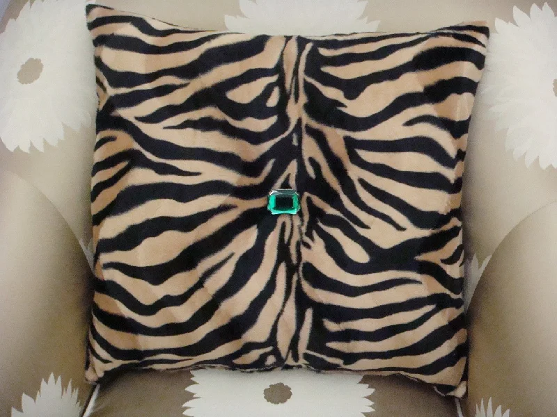 Pregnancy Pillows for Expectant MothersZebra Print Bling Throw Pillow ....Color Beige/Black 20X20