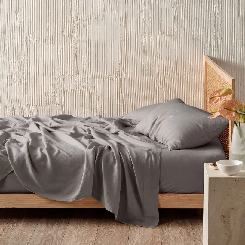 Thermal - Regulating Bamboo Sheets for All - Season ComfortNimes Pure Linen Ash SHEET SET by LINEN HOUSE