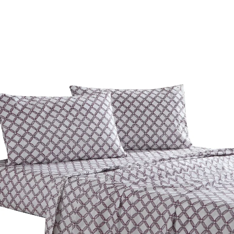 Quilted Cotton Sheets for a Warm and Inviting BedVeria 4 Piece King Bedsheet Set with Celtic Knot Print The Urban Port, White and Gray