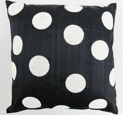 Round Pillows for Boho-Style InteriorsHarlequin Polka Dot White On Black - Sabira Collection