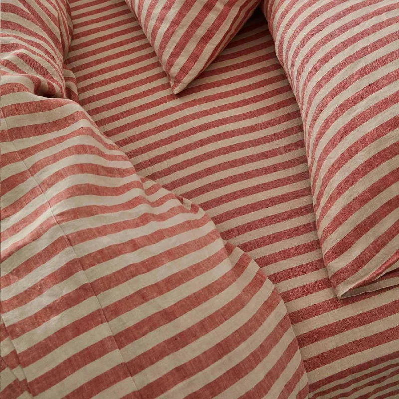 Quilted Cotton Sheets for a Warm and Inviting BedSandstone Red Pembroke Stripe Linen Blend Fitted Sheet