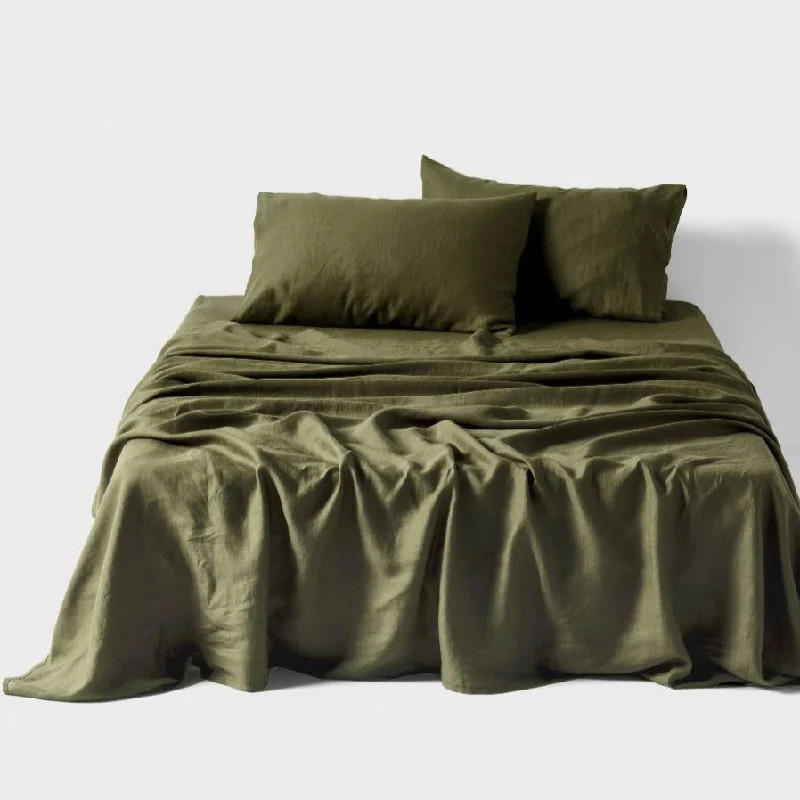 Linen - Cotton Blend Sheets for a Natural and Versatile OptionNimes Pure Linen Moss SHEET SET by LINEN HOUSE