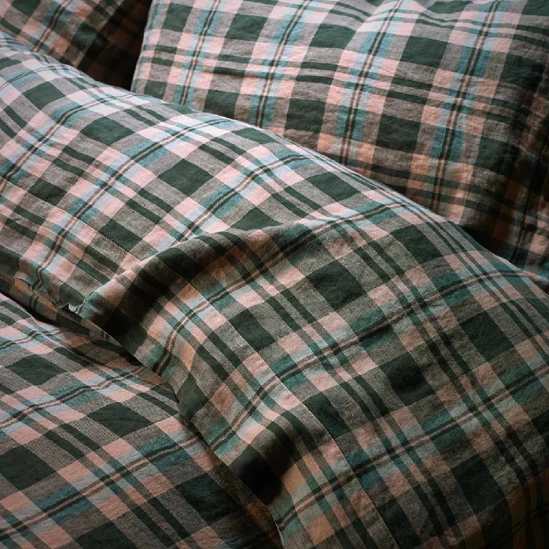 Organic Flannel Sheets for a Natural and Warm SleepFern Green Plaid 100% Linen Flat Sheet