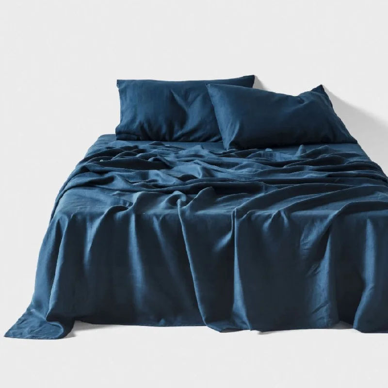 Quilted Cotton Sheets for a Warm and Inviting BedNimes Pure Linen Navy SHEET SET by LINEN HOUSE