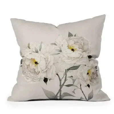 Orthopedic Pillows for Back Pain Relief16" x 16" Nadja Peonies Outdoor Throw Pillow White - Deny Designs