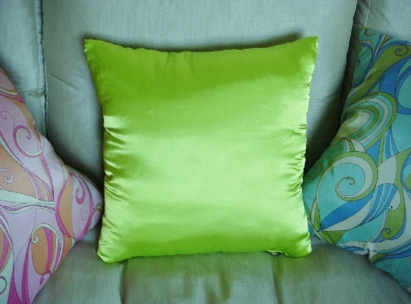 Decorative Pillows for Living Room MakeoverGlam Satin Throw Pillow shown in Kiwi