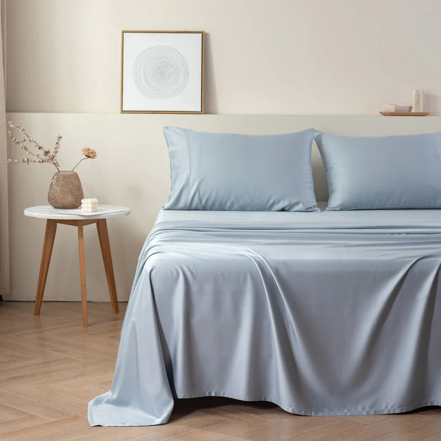 Flat Sheets with a High - Quality Finish for a Luxurious LookMadeleine Hotel Linen Bamboo Cotton Sheets Set - Sky