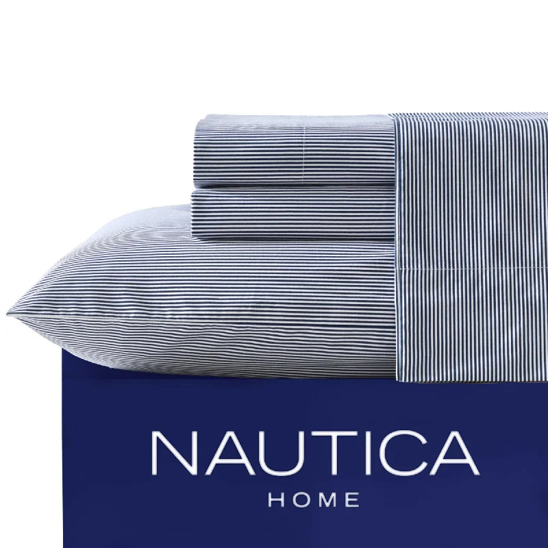 Wrinkle - Free Polyester Sheets for a Low - Maintenance BedNautica Penny Pinstripe Navy Full Sheet Set