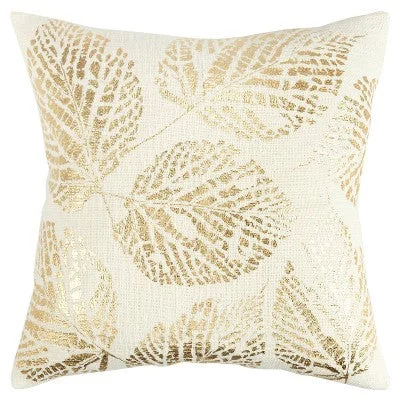 Hypoallergenic Pillows for Allergy Sufferers20"x20" Oversize Poly Filled Leaves Square Throw Pillow Gold - Rizzy Home