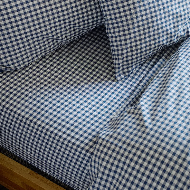 Jersey - Knit Sheets for a Comfortable and Casual BedIndigo Small Gingham Cotton Fitted Sheet