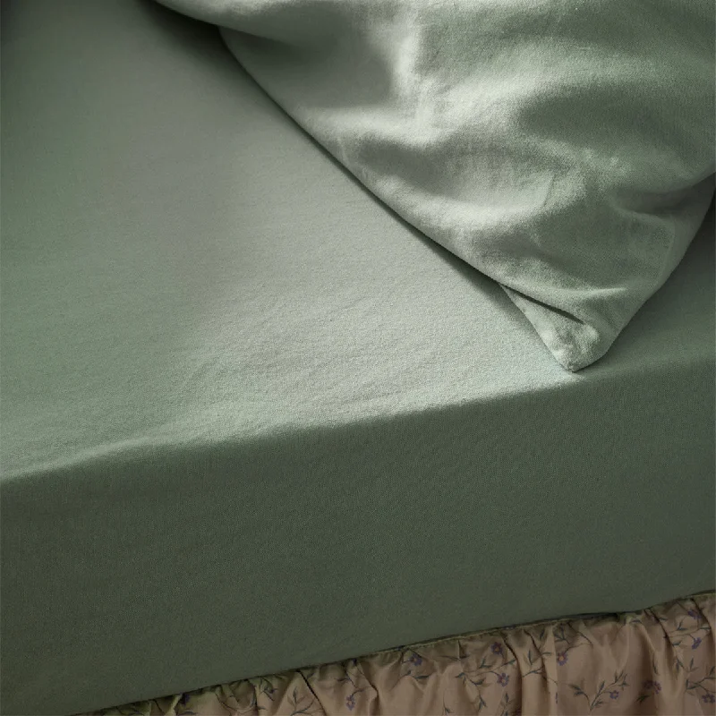 Sheet Sets with Multiple Pillowcase OptionsSage Green Linen Blend Fitted Sheet