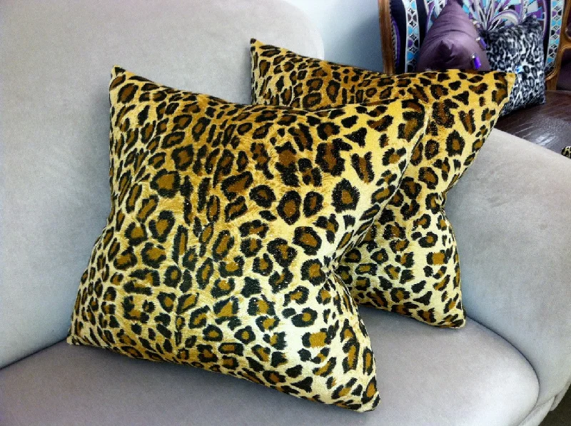 Travel Pillows for Long JourneysAnimal Print Throw Pillow, Leopard Print, Brown & Gold