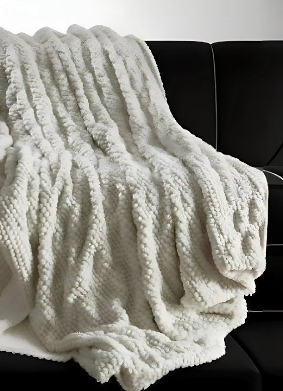 King - size blankets to cover large beds comfortably60" X 50" Ivory Knitted Acrylic Plush Throw Blanket