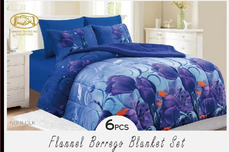 Queen - size blankets for standard - sized beds6pc Flannel Borrego Set ( King & Queen Size)