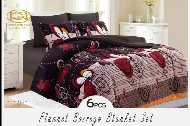 Chenille blankets with a thick and fuzzy texture6pc Flannel Borrego Set ( King & Queen Size)