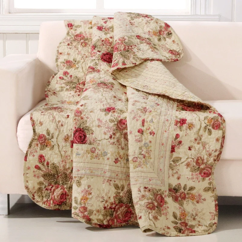 Chenille blankets with a thick and fuzzy textureAntique Rose Ecru Quilted Throw