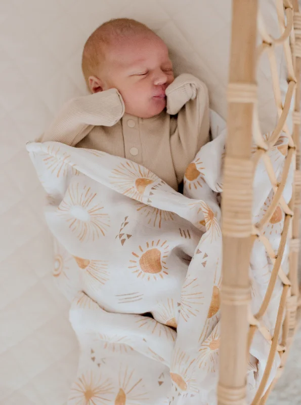 Microfiber blankets that are durable and easy to care forBambella Designs Bamboo Cotton Muslin Swaddle Wrap - Bohemian Sunshine