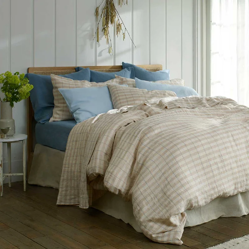 Organic cotton duvet covers for a chemical - free and eco - friendly optionCafe au Lait Check Stripe 100% Linen Duvet Cover