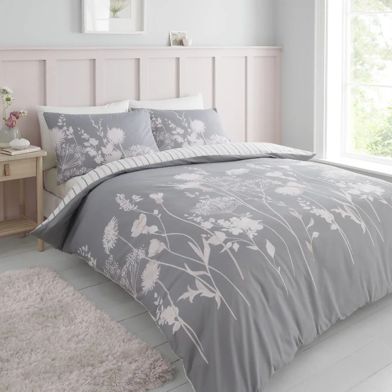 Guest - room duvet covers to make visitors feel welcome and comfortableMeadowsweet Floral Duvet Cover Set Grey & Pink