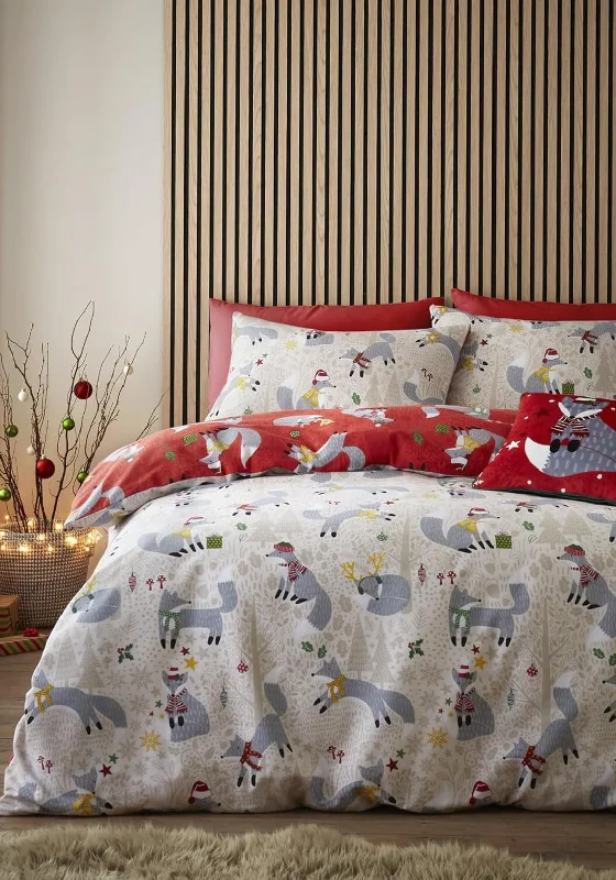 Egyptian cotton duvet covers for a luxurious and soft feelFusion Christmas Foraging Fox Duvet Cover Set, Red