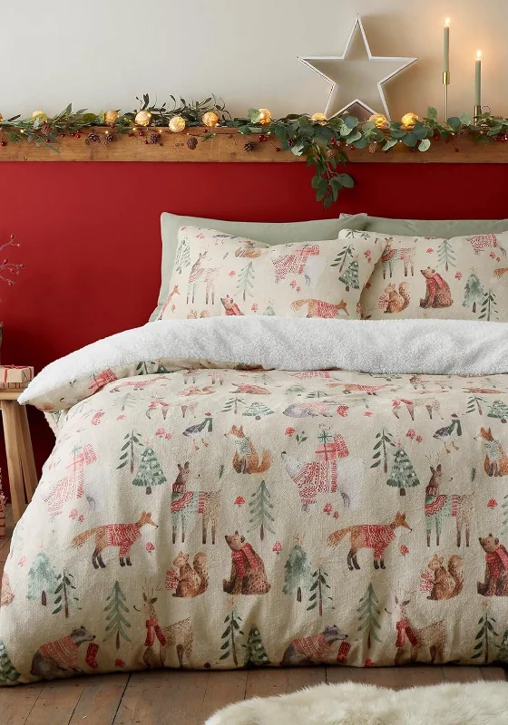 Duvet covers suitable for use with synthetic - filled comfortersFusion Christmas Woodland Animals Duvet Cover Set, Cream Multi