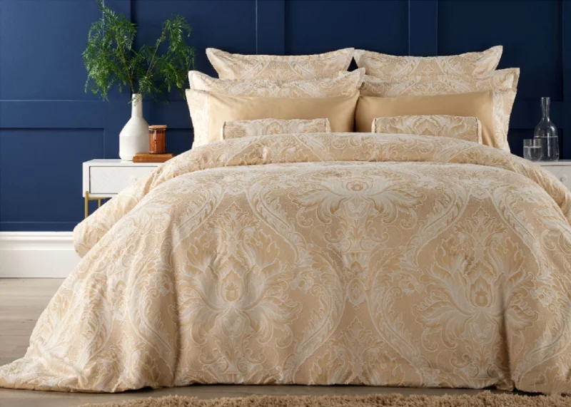 Stain - resistant duvet covers for easy maintenanceChristy "Fairfield" Jacquard Duvet Cover Sets in Gold