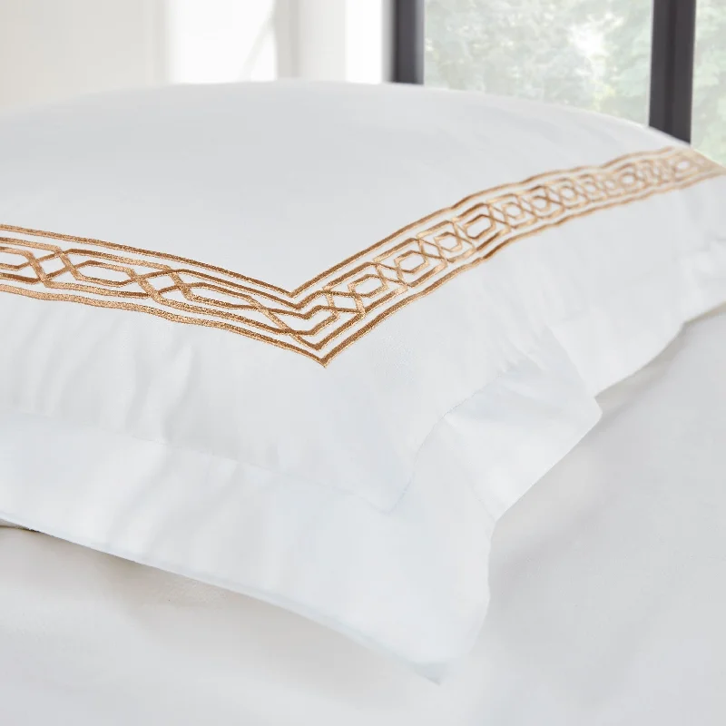 Polyester duvet covers with durability and colorfastnessChristy "Matsuko" Duvet Cover Sets- White with Gold Embroidery